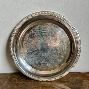 Vintage Round Silver Plated Decorative Tray | Small Round Silver Tray